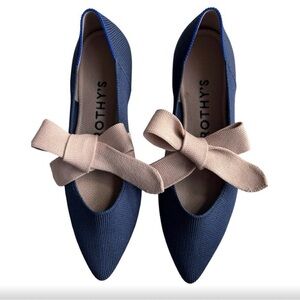 Rothy's Navy Blue Flats with Beige Bow